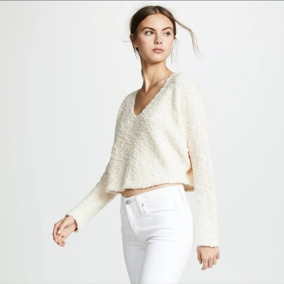 Free People Sweaters - Free People Popcorn Cotton V-Neck Sweater In White Size XL